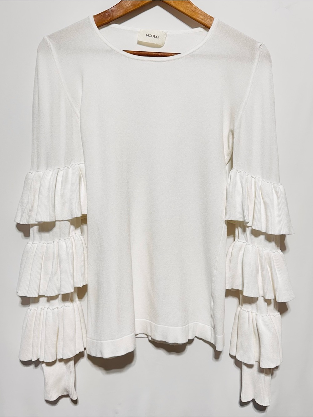 VICOLО White Tiered Ruffle Sleeve Top Made in Italy S/M